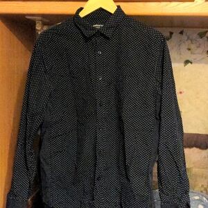 Claiborne Men's Slim Fit Long Sleeves Button Up Black White Polka Dot Size Large